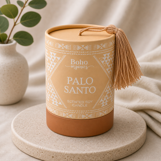 Boho Organics Palo Santo Soy Candle with Black Obsidian Gemstone