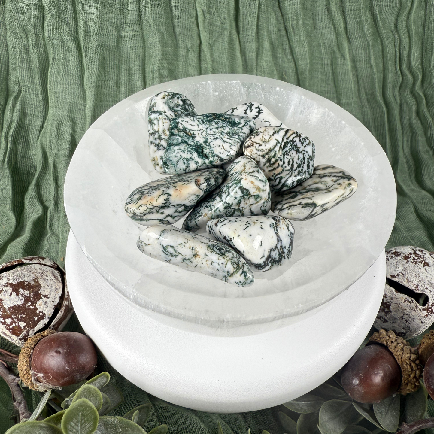 Green Tree Agate Tumble Stone (Medium 2-3cm)